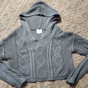 Gray Cable Knit Cropped Women's Sweater